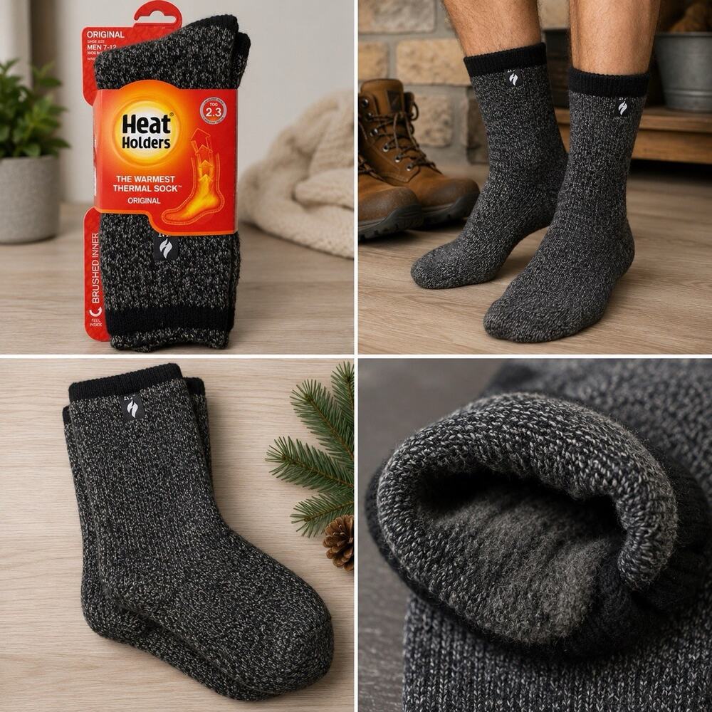 Heat Holders Original Thermal Socks Men’s 7-12 Gray Warm Winter Crew NWT